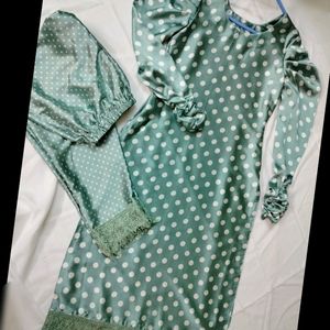 Polka Kurta Pant With Lace & Designer Cowl Sleeves