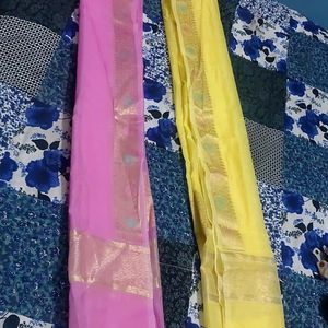 Combo Two Banarsi Dupatta  Pink And Lemmon Yellow