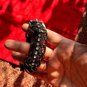 Black Bracelet And Golden Stone Studied Jhumka