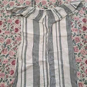 Only Brand White Black Strip Pure Cotton Dress