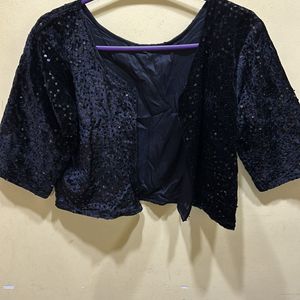 Womens Black Velvet Sequence Crop Shrug Size XL