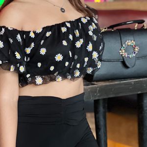 Black Crop Top With Puffy Sleeves
