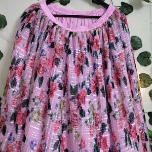 Pink Colour Floral Print Flared Skirt