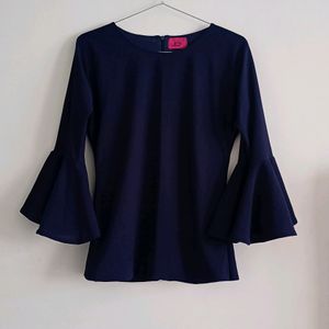 Navy Blue Flare Sleeve Top (M)