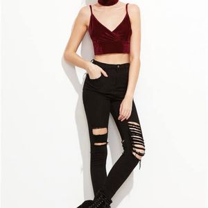 V-Neck Velvet Bralette Top