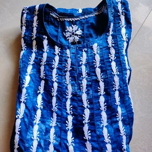 Tie & Dye Blue Embroidery Kurti