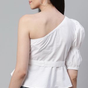 White One Shoulder Top- Fits Bust 34- Worn Once