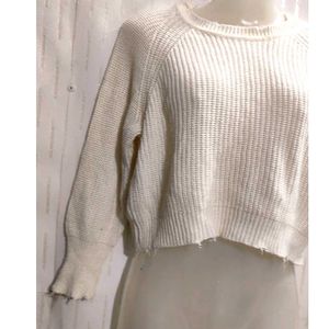 White Crop Sweater for Women's