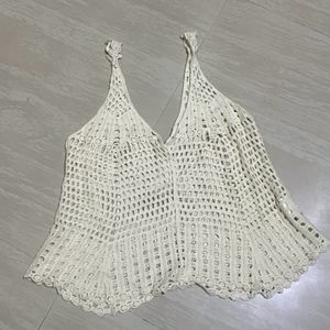 V-Neck Crochet Knit Eyelet Tank Top