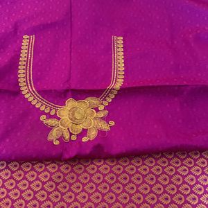 Silk Saree With Unstitched Machine Embroidery Blou
