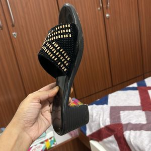 Women Black Golden Wedding Footwear