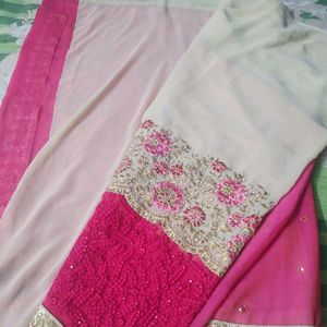 Beautiful Pink And Cream Saree