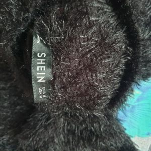 Shein Black Furr Detailing Top