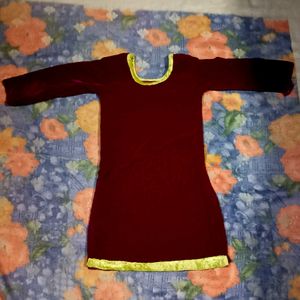 Royal Red And Green Velvet Pattern Kurta For Girl