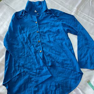 Teal blue high low shirt