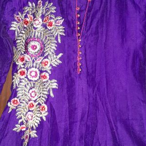 Purple Kurta With Embroidery Work