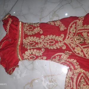 red blouse with golden stone work.