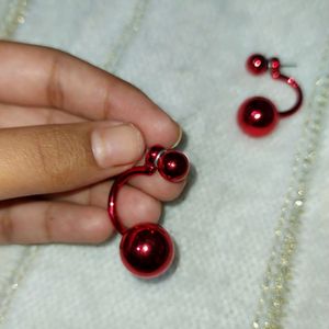 Red Shiny Marble Colour Studs , Two In One