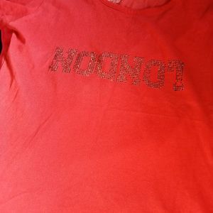 Red Colour Front Chest Glittery Design Top