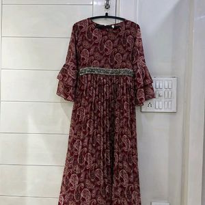 Maroon Ethnic Print Gown For Women