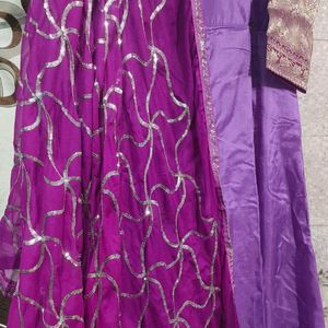 Satin Silk Purple Anarkali Kurta+Dupatta+Legging