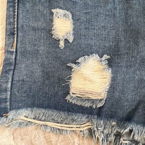 Denim ribbed shorts