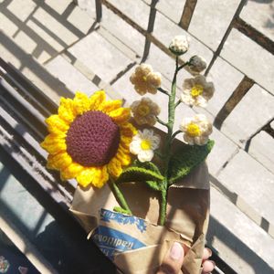 Crochet bouquet of sunflower and myotosis