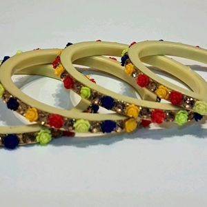 Multicolor Golden Crystal Bangles