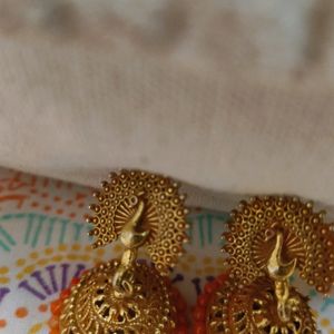 Peacock Style Orange Coloured Jhumkas