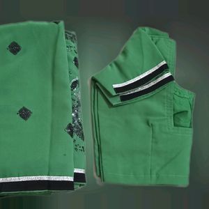 Shiffon Green Saree Work