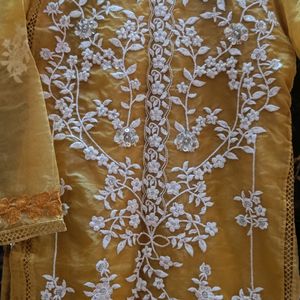 Mustard Organza Pakistani Style Kurta Set