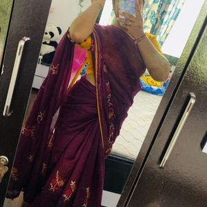 Beautiful Flower Work Saree💜