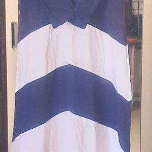 Navy Blue White Flared Maxi