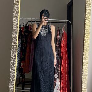 River Island Satin Black embroidered Maxi dress