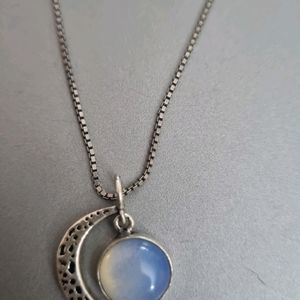 Oxidised Silver Moonstone Pendant With Box Chain