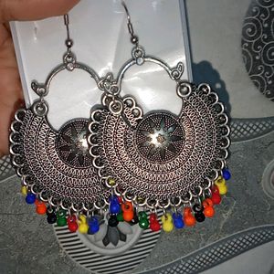 Earrings Silver And Multi Colour