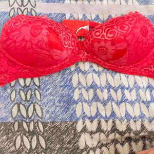 Hot Red Padded Bra With Strips