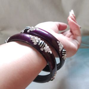 Wooden Bangles Set Women Purple Bracelet Jewellery