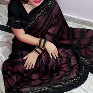 Beautiful Mirror Dazzle Work Saree For Party Use