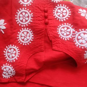 It's A Red Chikan Kari Plazzo Kurta