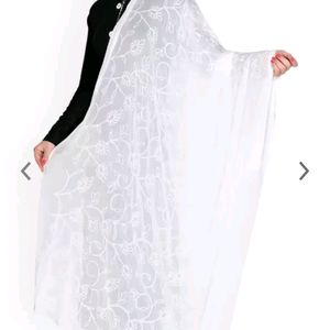 White Embroidery Chiffon Dupatta