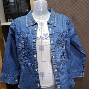 Denim Jacket With Sleevless Tshirt