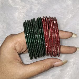 RED AND GREEN GLITTER BANGLES