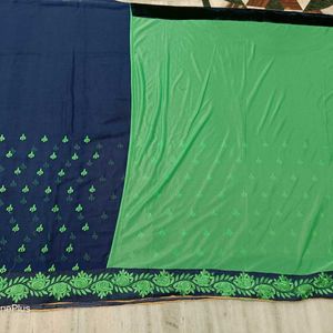 Neavy Blue Colour Embroidery Work Saree