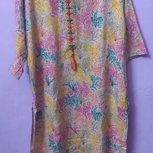 Multi Color Printed Kurti With Mirror And Work