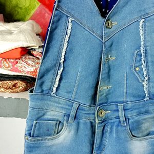 Girls Short Denim Jumpsuit