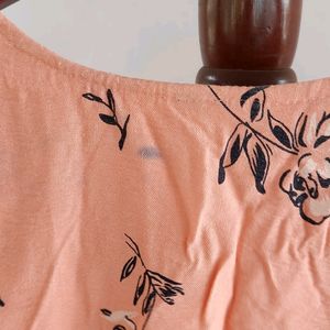 Peach Umbrella Cut Floral Print Dress