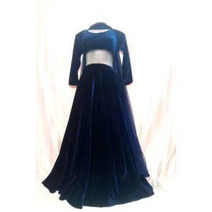 Velvet Navy Blue Like New Lehenga Choli Set