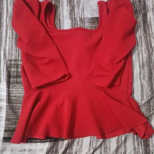 Red Polyester Peplum Top