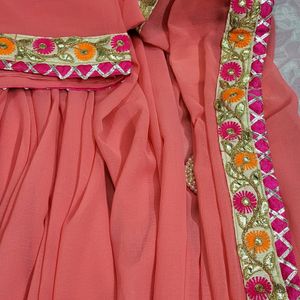 Beautiful Peach Colour Saree & Unstitched Blouse❤️